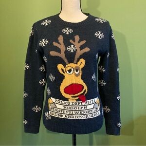 Vivacita Wool Navy Reindeer Holiday Sweater